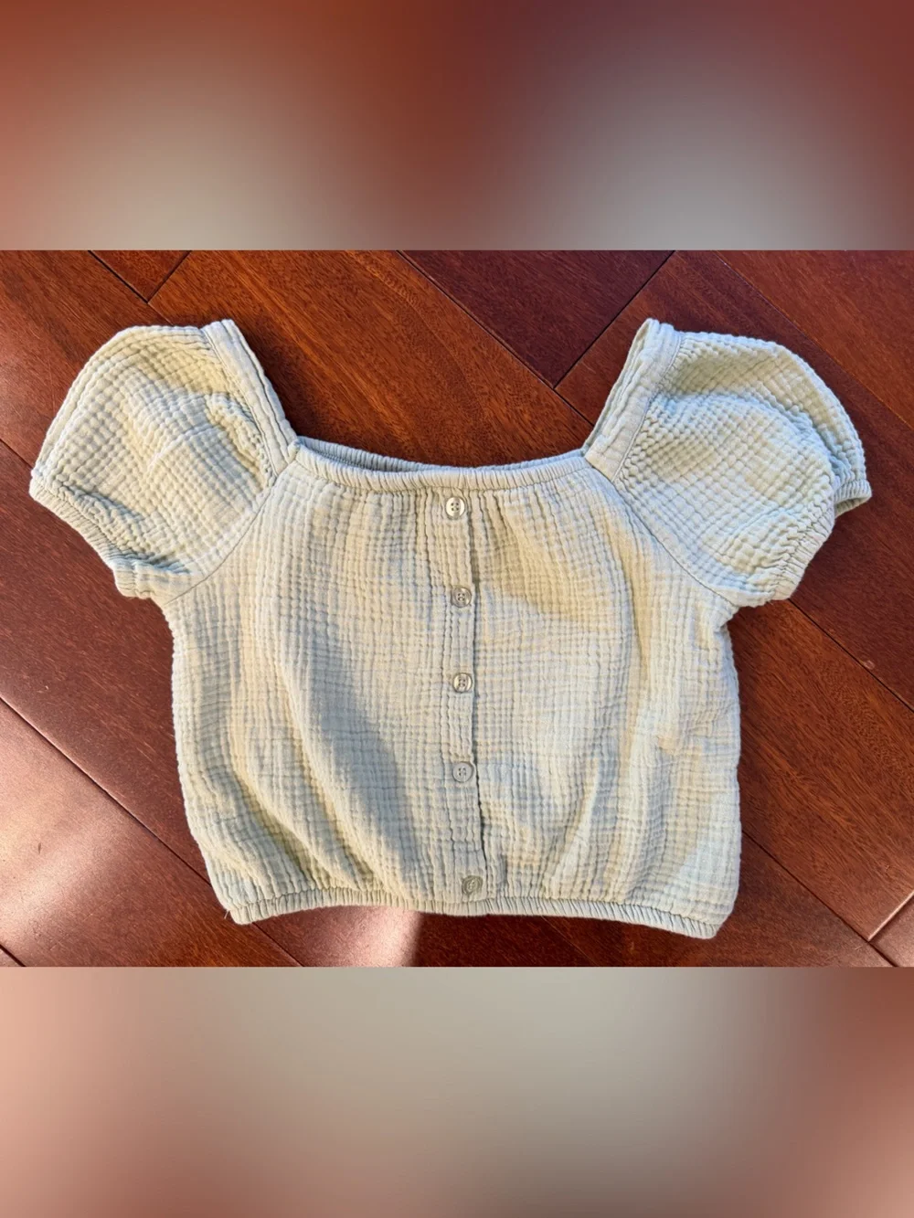 Haute Hippie Sage Green Button-Down Puff Sleeve Crop Top